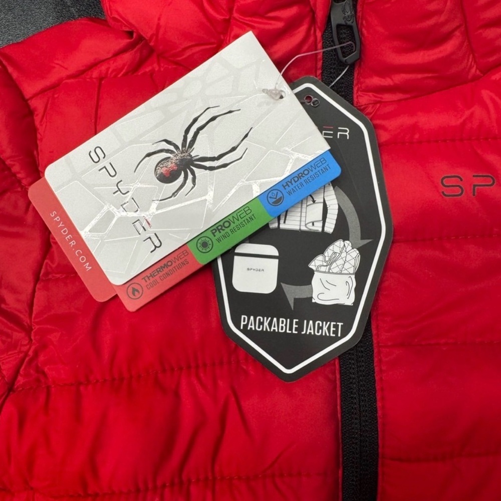 Youth Unisex Spyder Red Hooded packable Puffer Coat Size 7 BNWT - Picture 7 of 10